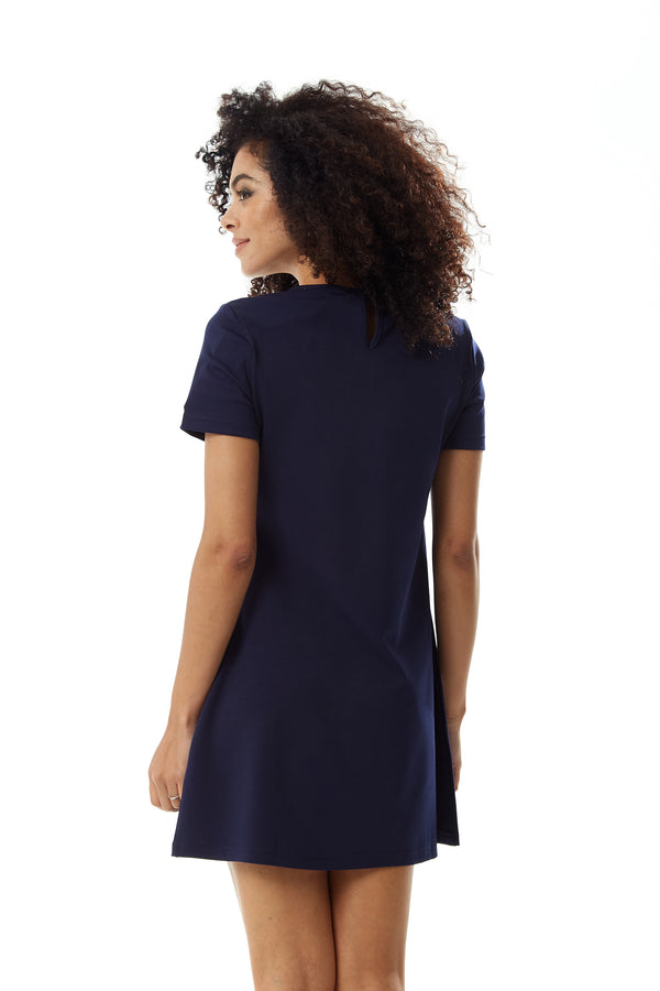 Liquorish Women's Mini Dress In Navy With Short Sleeves And Lace Collar - Elegant Style By Liquorish