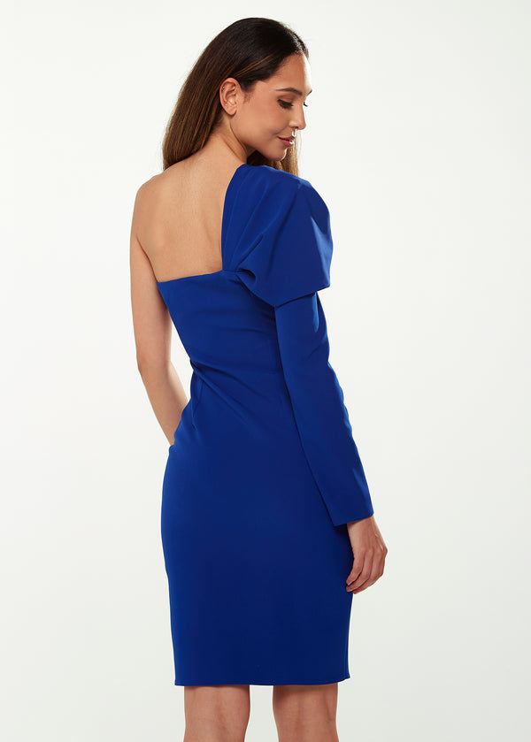 Liquorish Women's Mini Dress In Royal Blue With Asymmetric Design And One Full-Length Sleeve - Liquorish