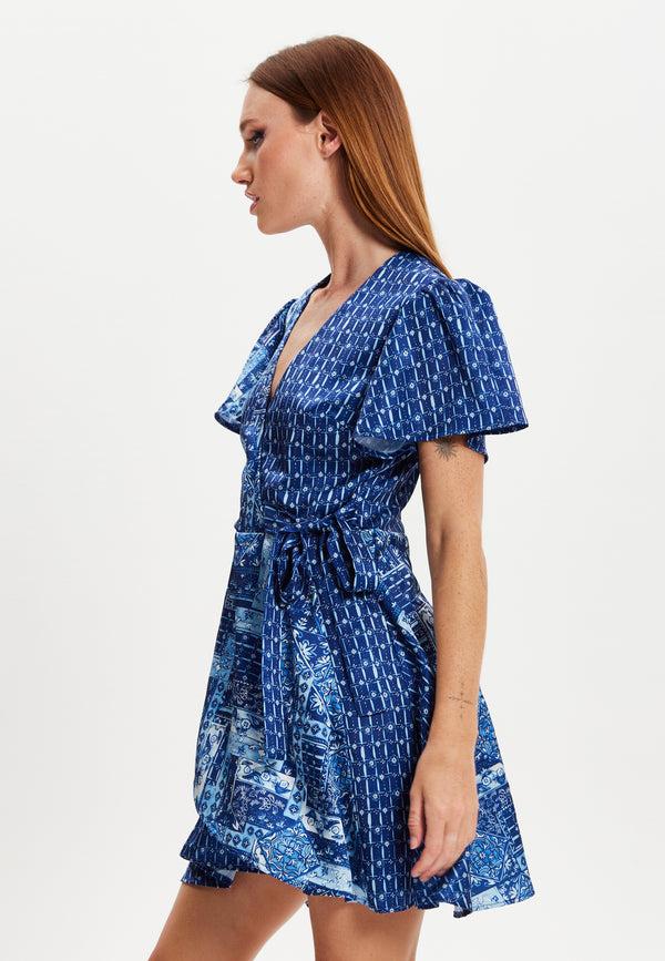 Liquorish Women's Mini Dress With Angel Sleeves And Scarf Print Tie Waist - Elevate Your Style With Liquorish