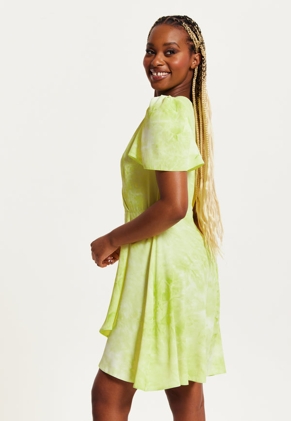 Liquorish Women's Mini Dress With Angel Sleeves In Pistachio - Stylish Wrap Design Perfect For Any Occasion - Liquorish