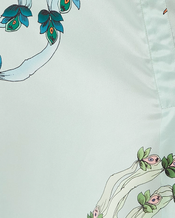 Liquorish Women's Mint Green Midi Skirt With Bird And Floral Print And Side Slit Regular Fit By Liquorish