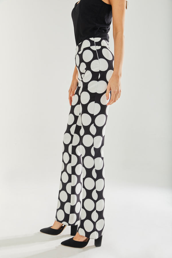 Liquorish Women's Oversized Black & White Polka Dot Wide Leg Trousers With Regular Fit And Comfortable Stretch