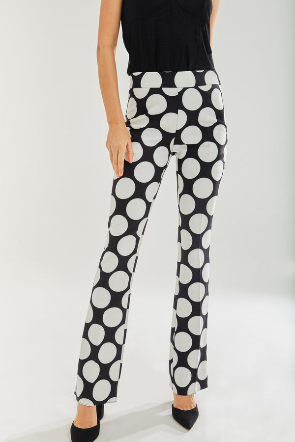 Liquorish Women's Oversized Black & White Polka Dot Wide Leg Trousers with Regular Fit and Comfortable Stretch