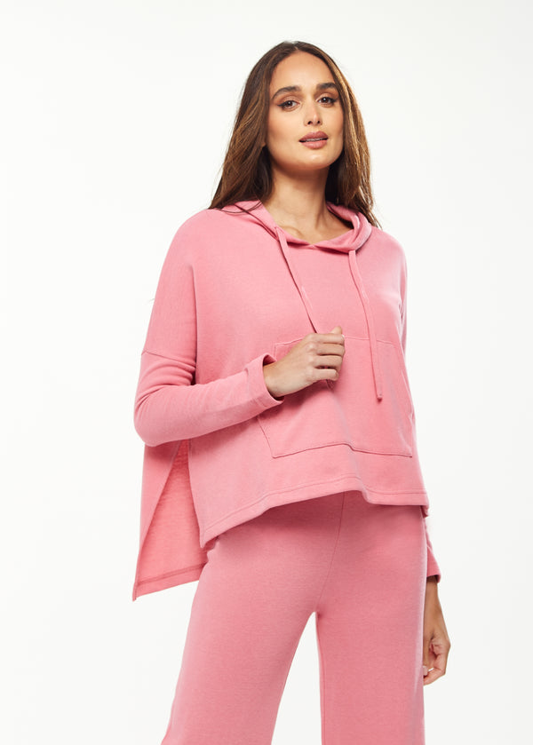 Liquorish Women's Oversized Hooded Sweatshirt With Front Pocket In Pink - Stylish Comfortable With Side Slits And Adjustable Hood
