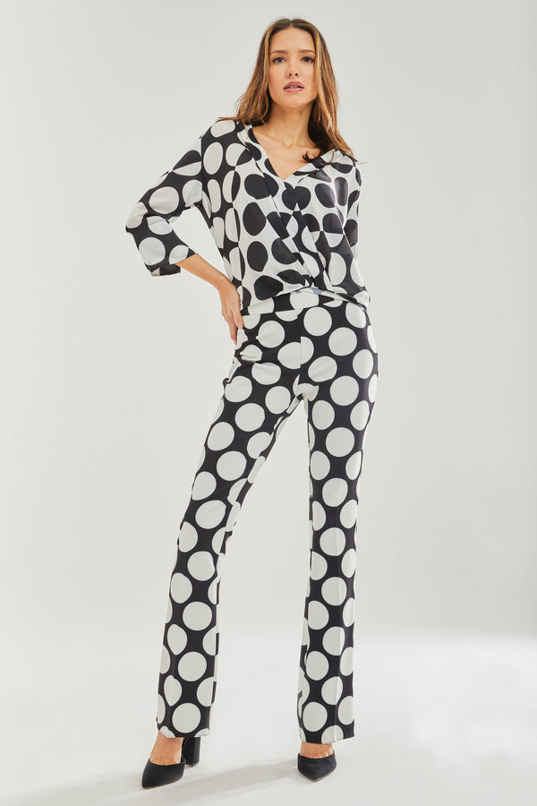 Liquorish Women’s Oversized Spot Wrap Blouse - Elegant 3/4 Sleeve Length Stylish Wrap Style Perfect for Any Occasion