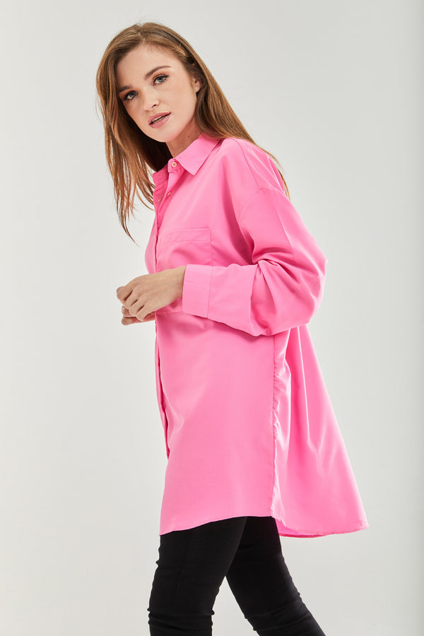 Liquorish Women's Pink Oversized Shirt - Classic Style Full Length Sleeves Tie Side Regular Fit Available In Sizes S M L