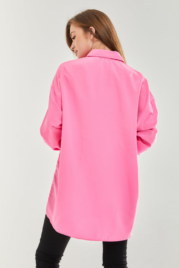 Liquorish Women's Pink Oversized Shirt - Classic Style Full Length Sleeves Tie Side Regular Fit Available In Sizes S M L