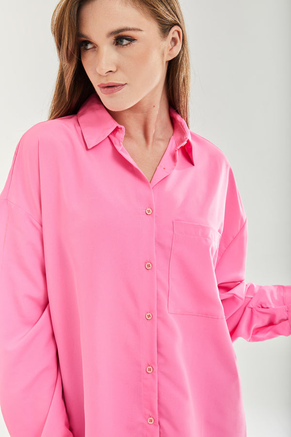 Liquorish Women's Pink Oversized Shirt - Classic Style Full Length Sleeves Tie Side Regular Fit Available In Sizes S M L