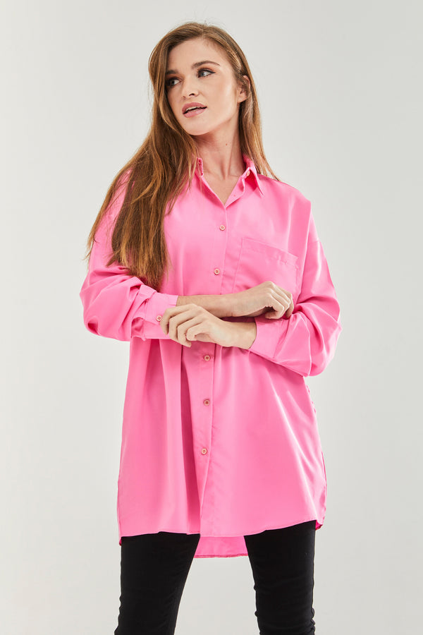 Liquorish Women's Pink Oversized Shirt - Classic Style Full Length Sleeves Tie Side Regular Fit Available in Sizes S M L