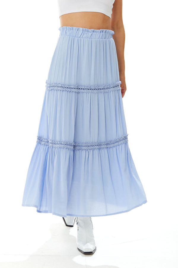 Liquorish Women's Plain Blue Maxi Skirt With Elasticated Waist - Regular Fit By Liquorish