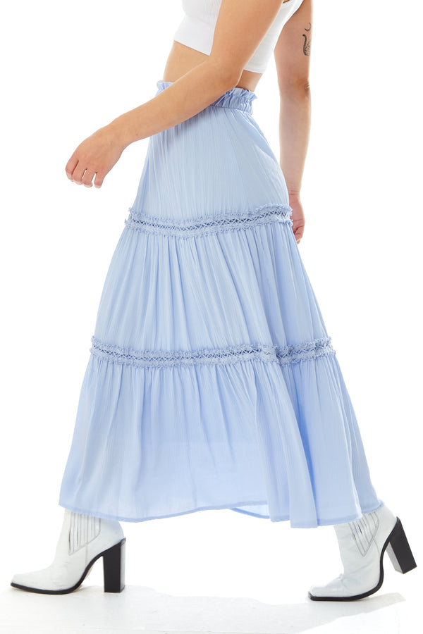 Liquorish Women's Plain Blue Maxi Skirt With Elasticated Waist - Regular Fit By Liquorish