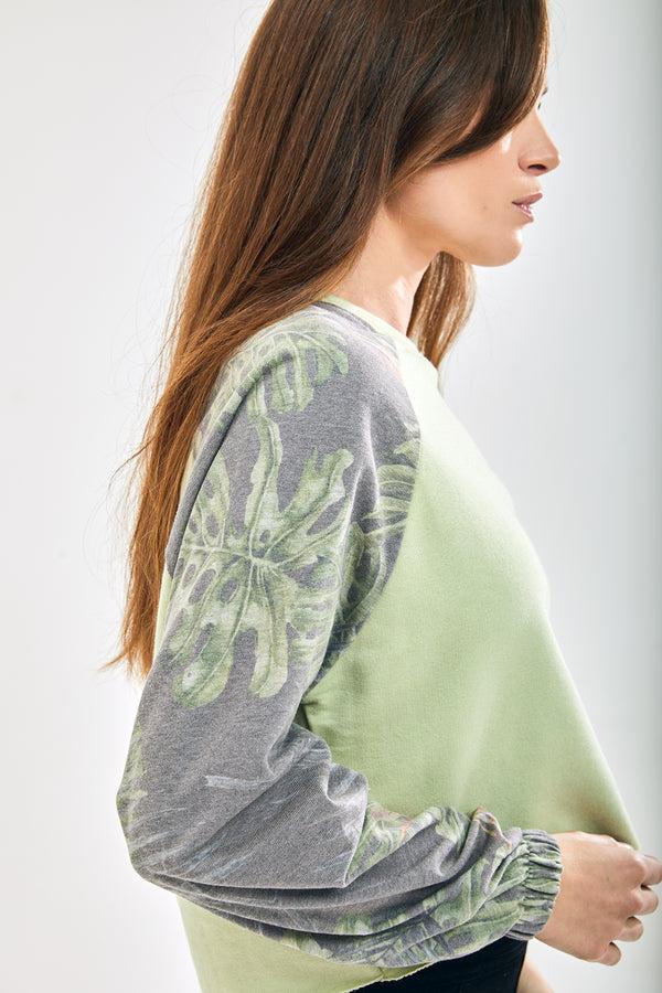 Liquorish Women's Printed Raglan Sleeve Crop Sweat - Long Sleeves Elasticated Cuffs Regular Fit Available In UK Sizes 8-12