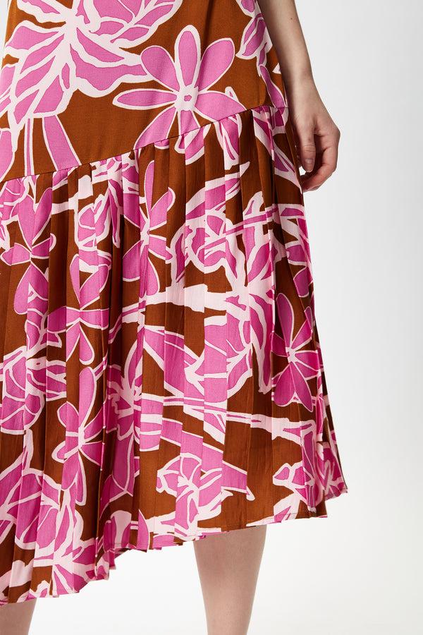 Liquorish Women's Purple Floral Asymmetric Pleated Midi Skirt With High Waist - Regular Fit 100% Polyester Liquorish