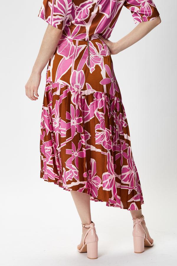 Liquorish Women's Purple Floral Asymmetric Pleated Midi Skirt With High Waist - Regular Fit 100% Polyester Liquorish