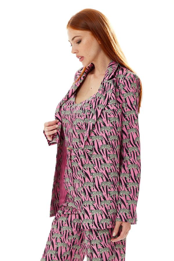 Liquorish Women's Relaxed Purple Animal Print Blazer With Padded Shoulders - Liquorish