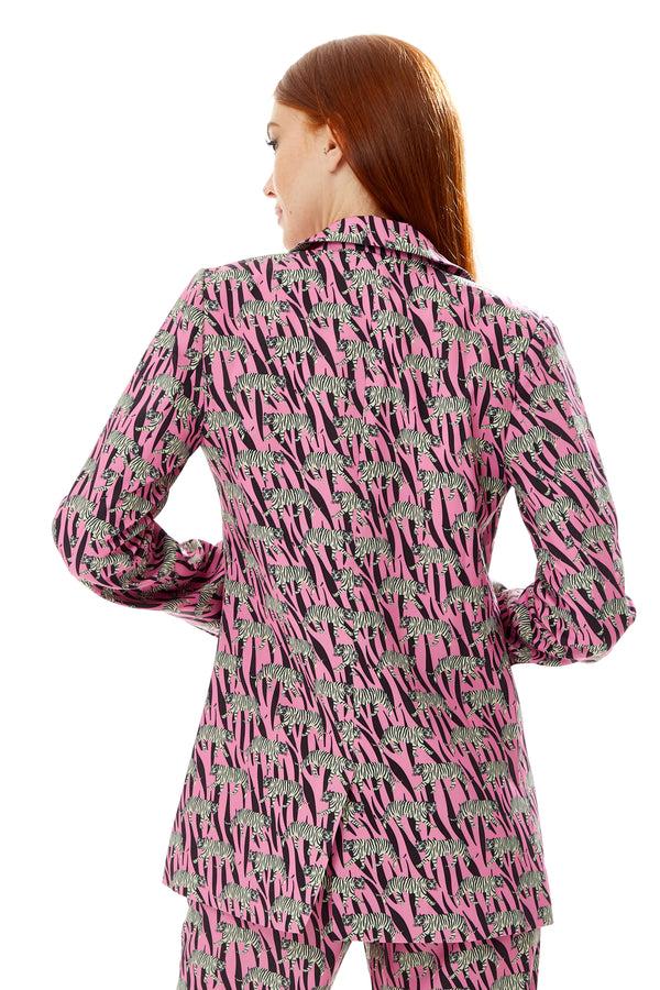 Liquorish Women's Relaxed Purple Animal Print Blazer With Padded Shoulders - Liquorish