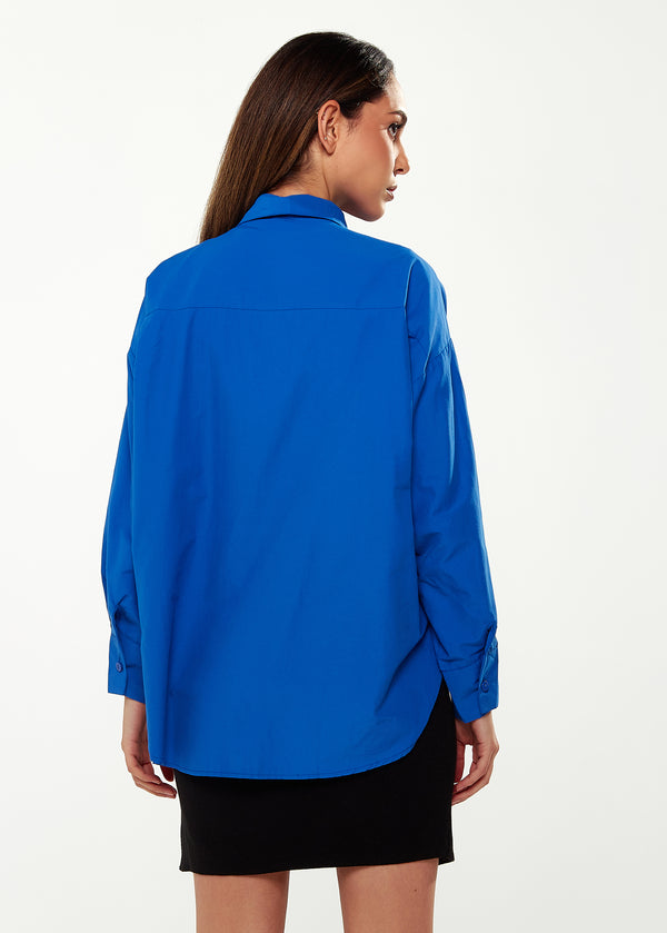 Liquorish Women’s Shirt In Blue With Point Collar Button Placket Loose Fit And Cuffs – Perfect For Any Occasion