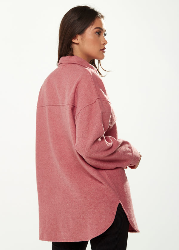 Liquorish Women’s Shirt Jacket With Oversized Pocket In Pink - Classic Button-Up Collar Full-Length Sleeves Oversized Fit
