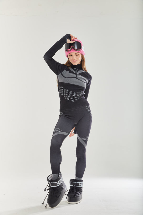 Liquorish Women's Ski Base Layer Seamless Long Sleeve Top in Black - Perfect for Cold Weather Adventures Comfortable Fit