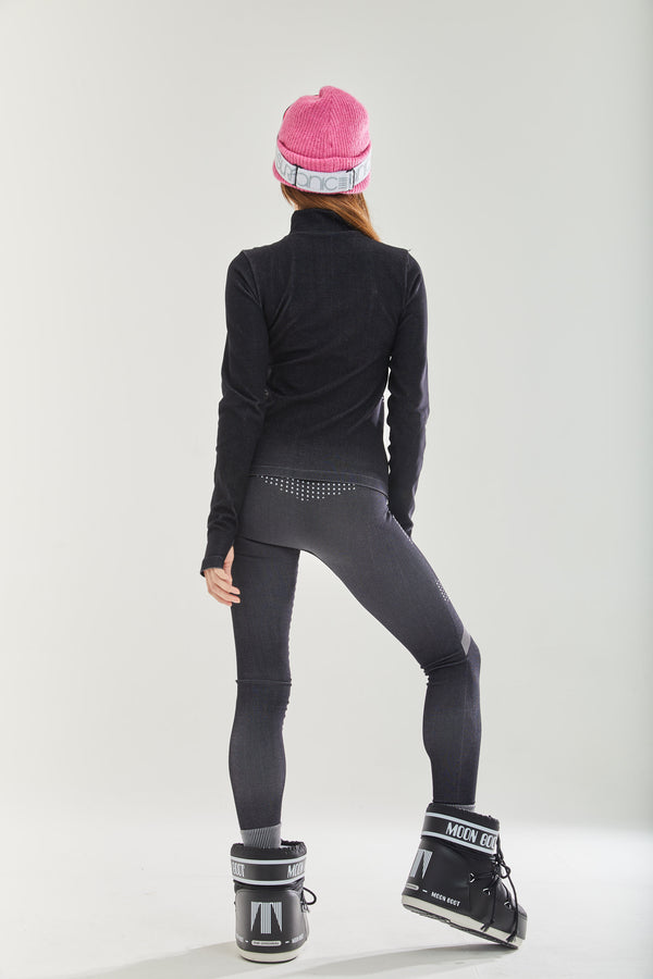 Liquorish Women's Ski Base Layer Seamless Tights In Black With Full-Length Design And Sporty Style