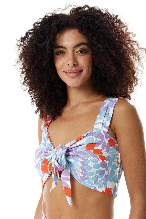 Liquorish Women’s Tie Front Floral Print Crop Top In Blue And Red - Summer Perfect Elasticated Back Regular Fit Co-ord Set