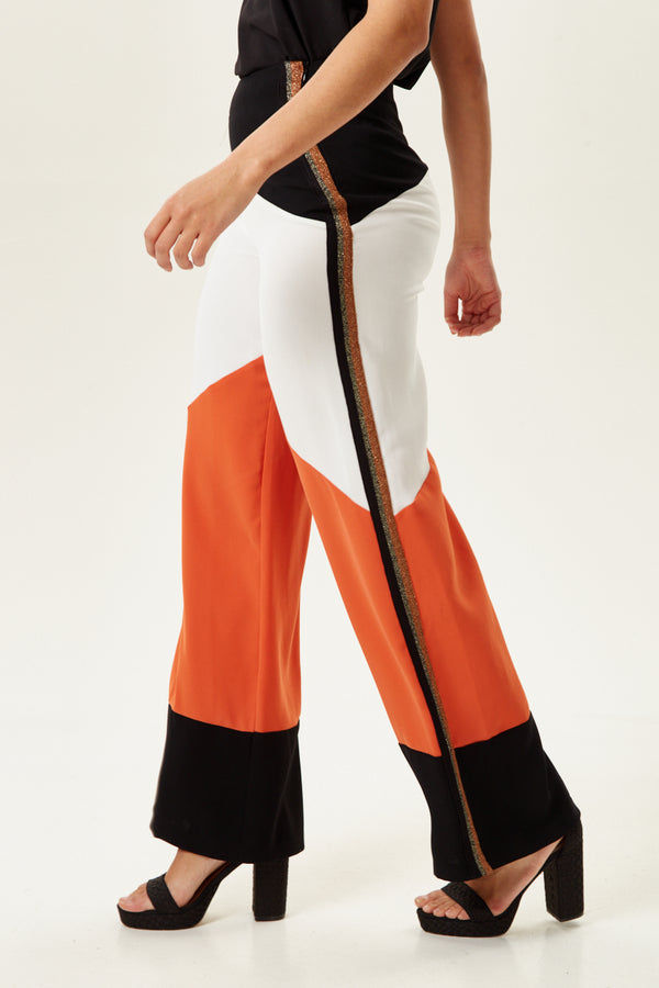 Liquorish Women's Trousers: High Rise Wide Leg Colour Block With Lurex Details - Side Zip Regular Fit - Liquorish