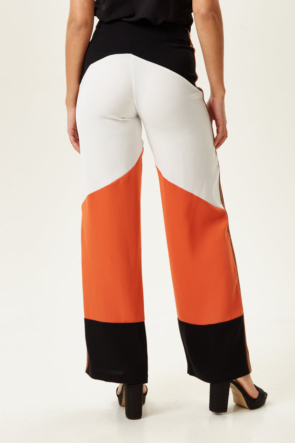 Liquorish Women's Trousers: High Rise Wide Leg Colour Block With Lurex Details - Side Zip Regular Fit - Liquorish