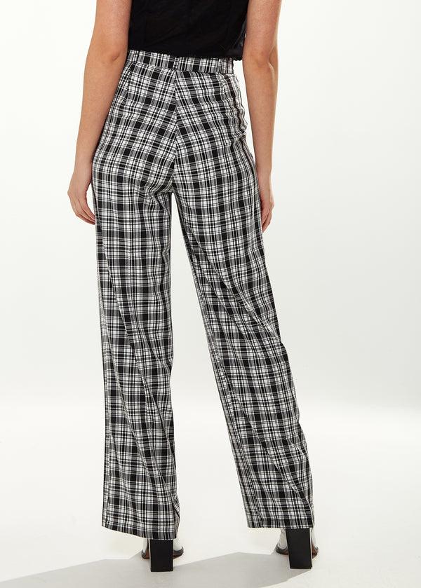 Liquorish Women's Trousers In Black & White Check With High Waist And Side Pockets - Liquorish