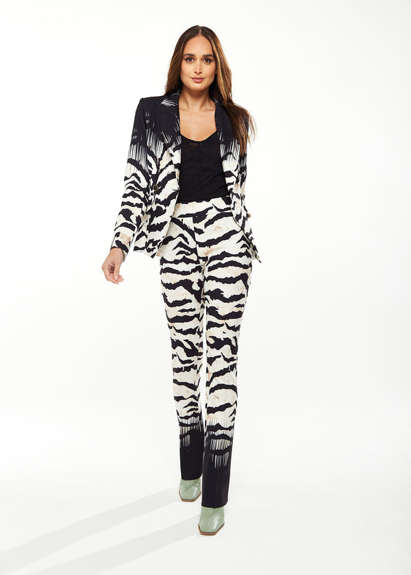Liquorish Women's Trousers In Black & White Ombre Zebra Print With Side Zip Closure - Liquorish