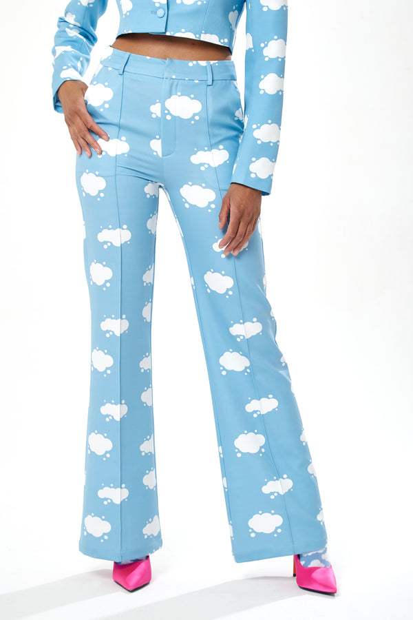 Liquorish Women's Trousers In Blue With Flare Leg And All-Over Print - Tailored Fit By Liquorish