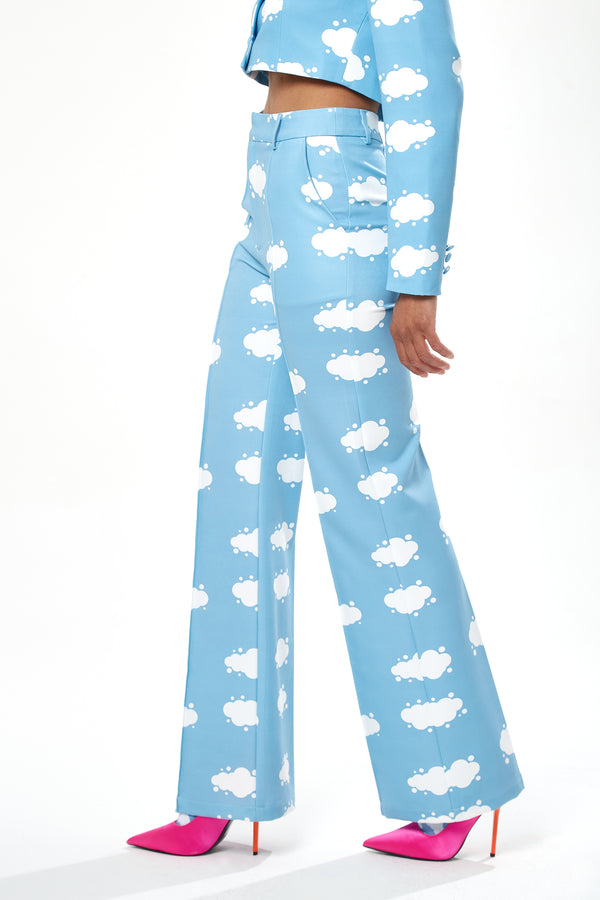 Liquorish Women's Trousers In Blue With Flare Leg And All-Over Print - Tailored Fit By Liquorish