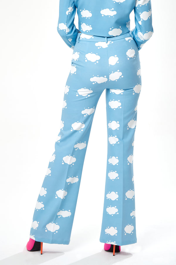 Liquorish Women's Trousers In Blue With Flare Leg And All-Over Print - Tailored Fit By Liquorish