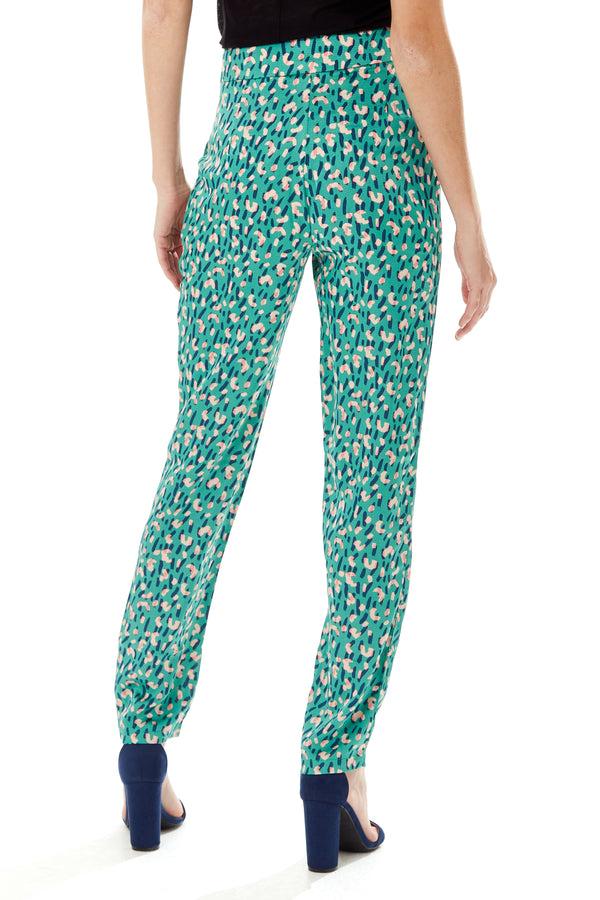Liquorish Women's Trousers In Green With Straight Leg Tailored Fit - All Over Stroke Print By Liquorish
