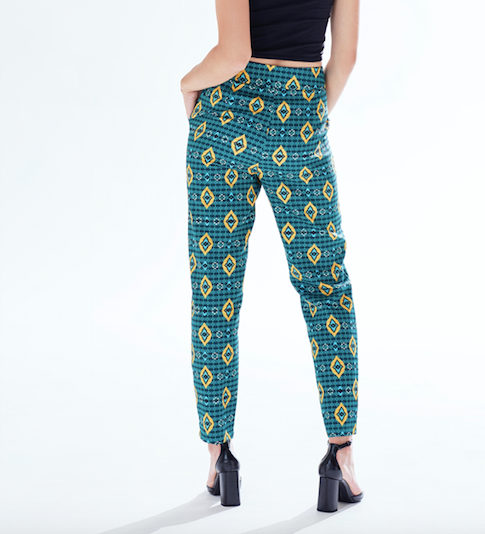 Liquorish Women's Trousers In Green Yellow & Navy Geometric Print With Tailored Fit By Liquorish