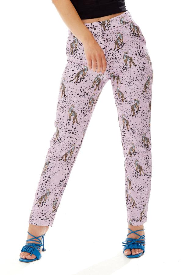 Liquorish Women's Trousers in Lilac Animal Print with Tailored Fit & Straight Legs Co-ord Set by Liquorish