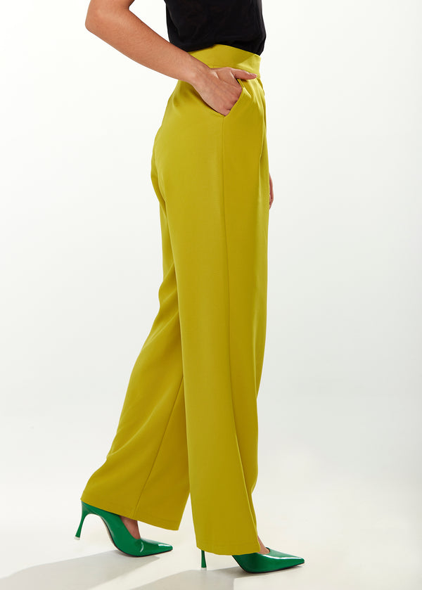 Liquorish Women's Trousers In Pistachio With Tie Waist Side Pockets And Pleated Detail - Liquorish