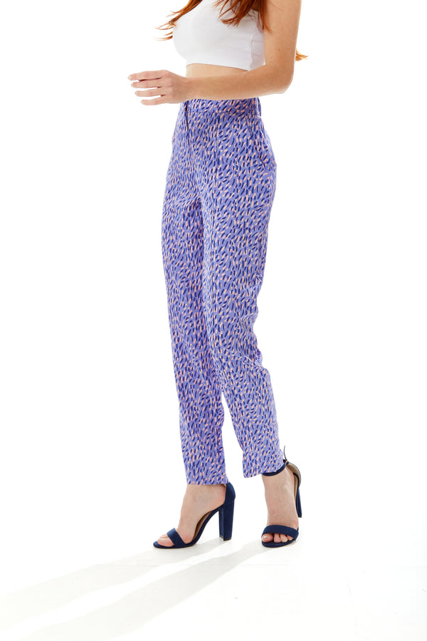 Liquorish Women's Trousers In Purple With All Over Stroke Print Tailored Fit Straight Leg - Liquorish