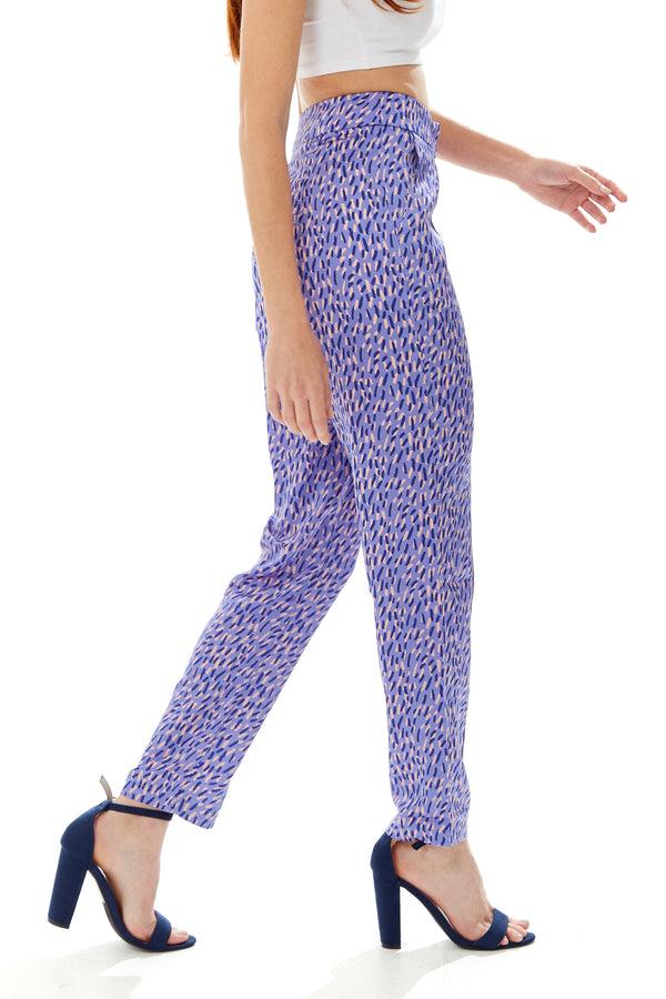 Liquorish Women's Trousers In Purple With All Over Stroke Print Tailored Fit Straight Leg - Liquorish