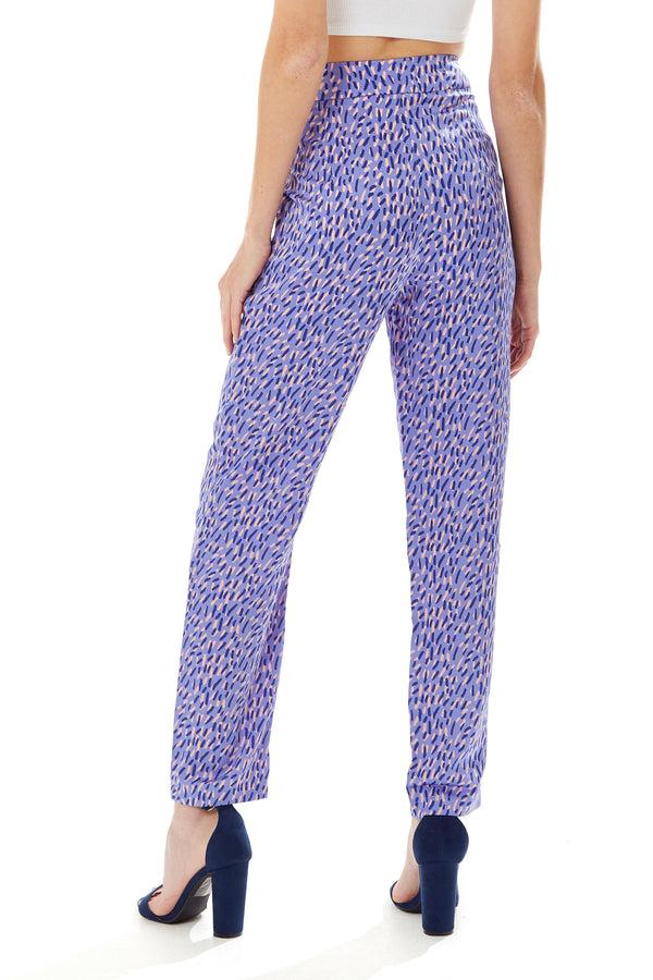 Liquorish Women's Trousers In Purple With All Over Stroke Print Tailored Fit Straight Leg - Liquorish