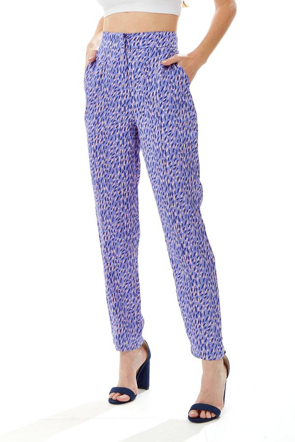 Liquorish Women's Trousers in Purple with All Over Stroke Print Tailored Fit Straight Leg - Liquorish