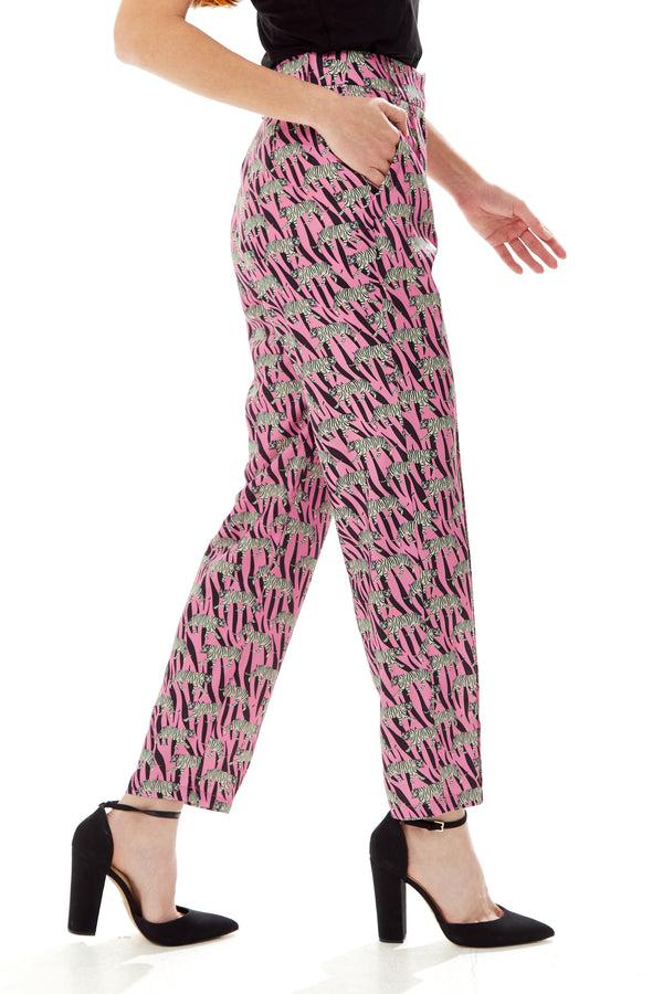 Liquorish Women's Trousers In Purple With Straight Leg And Animal Print Design - Tailored Fit By Liquorish