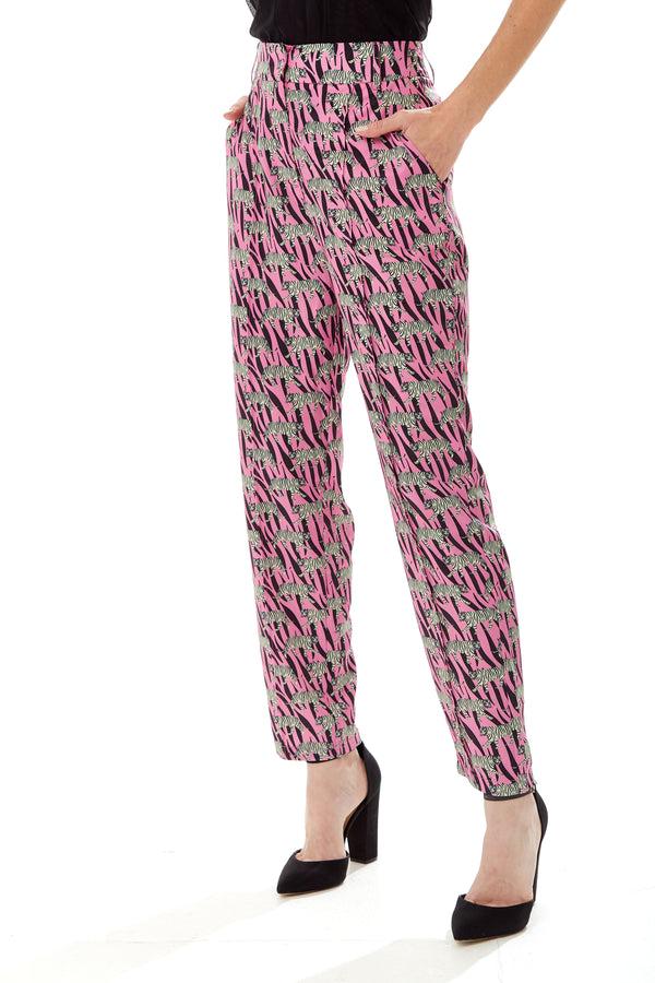Liquorish Women's Trousers in Purple with Straight Leg and Animal Print Design - Tailored Fit by Liquorish