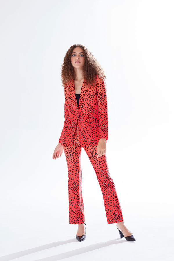 Liquorish Women's Trousers In Red Orange & Black Ombre Leopard Print With High Waist & Button Slit Detail - Liquorish