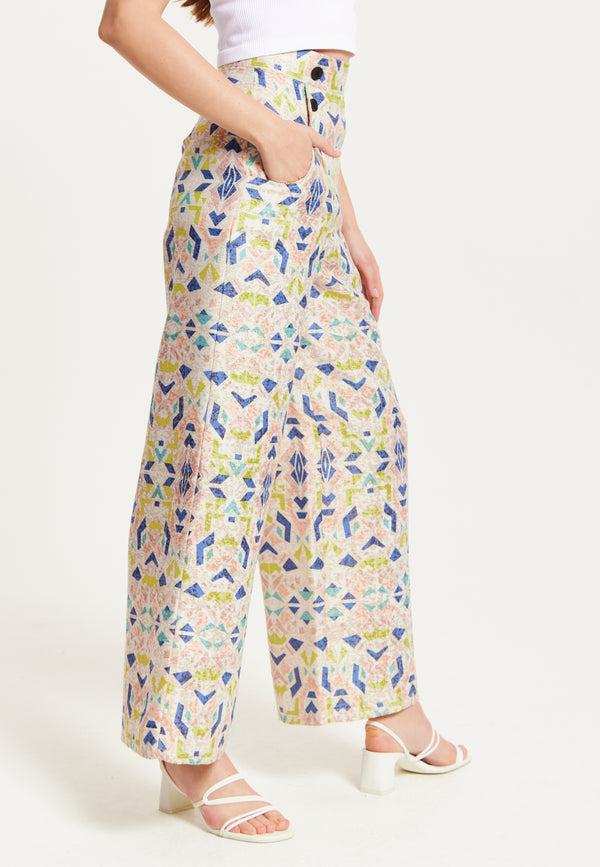 Liquorish Women's Trousers - Retro Shiny High Waist Wide Leg With Front Buttons Zip-Side Fastening And Pockets - Liquorish