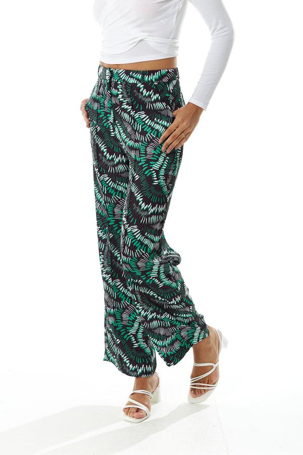 Liquorish Women's Trousers With Abstract Print In Black High Rise Wide Leg Style Front Pockets Liquorish