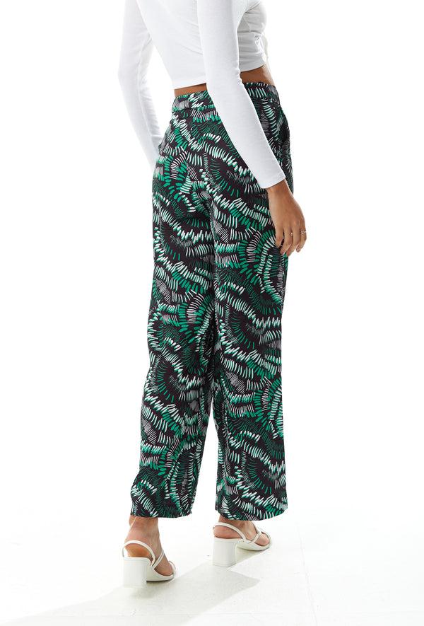 Liquorish Women's Trousers With Abstract Print In Black High Rise Wide Leg Style Front Pockets Liquorish