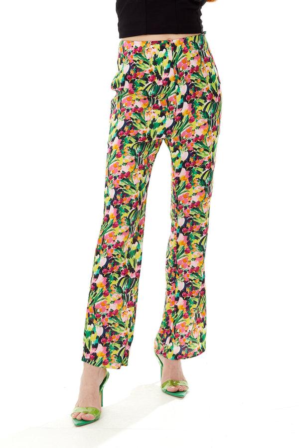 Liquorish Women's Trousers With Floral Print High Waist Straight Fit Waist-Down Dressing 100% Polyester Liquorish