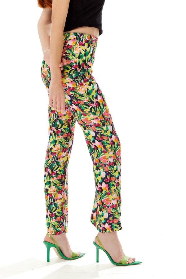 Liquorish Women's Trousers With Floral Print High Waist Straight Fit Waist-Down Dressing 100% Polyester Liquorish