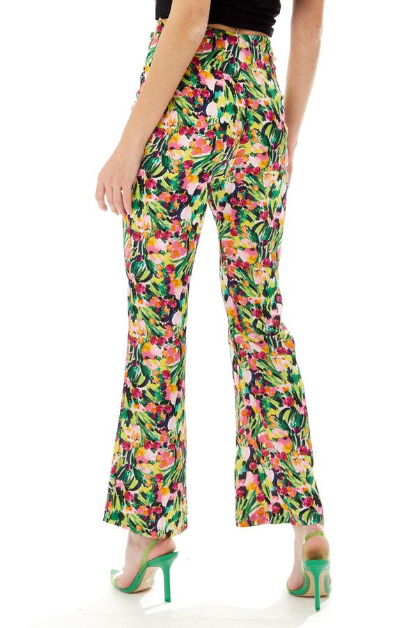 Liquorish Women's Trousers With Floral Print High Waist Straight Fit Waist-Down Dressing 100% Polyester Liquorish