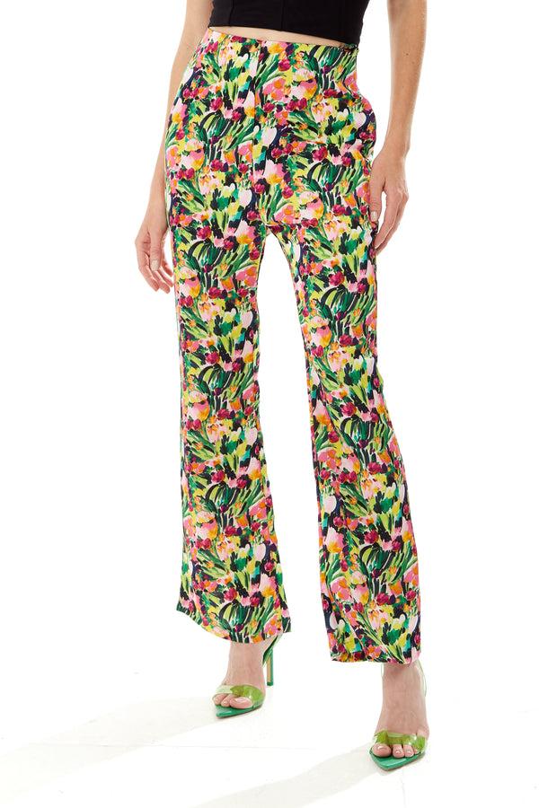Liquorish Women's Trousers with Floral Print High Waist Straight Fit Waist-Down Dressing 100% Polyester Liquorish